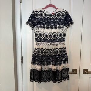 ML Monique Lhuillier Navy and White Lace Eyelet Dress
